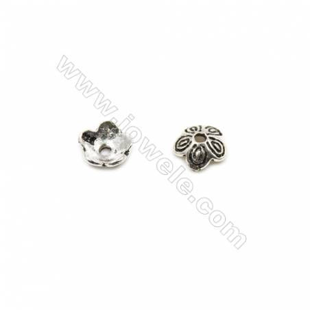 Thai Sterling Silver Flower Bead Caps  5-Petal  Size 6.5x2.7mm  Hole 1.2mm  60pcs/pack