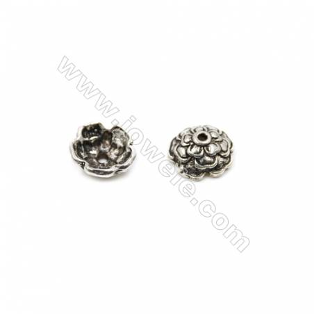 Thai Sterling Silver Flower Bead Caps  5-Petal  Size 8.5x4mm  Hole 1mm  40pcs/pack
