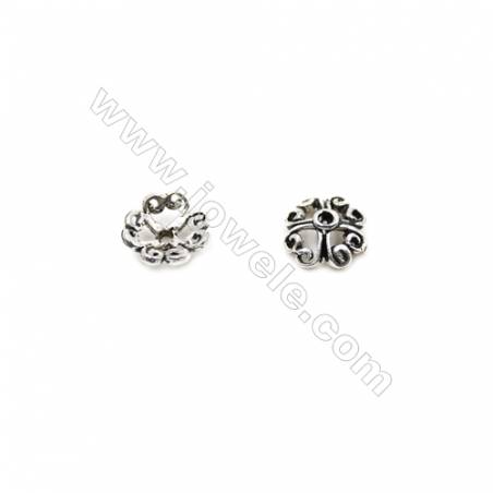 Thai Sterling Silver Flower Bead Caps  4-Petal  Size 6.5x2.5mm  Hole 0.7mm  120pcs/pack