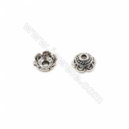 Thai Sterling Silver Flower Bead Caps  6-Petal  Size 6.5x3.5mm  Hole 1.5mm  70pcs/pack