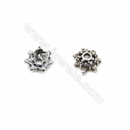 Thai Sterling Silver Flower Bead Caps  7-Petal  Size 8.5x3.4mm  Hole 1.5mm  40pcs/pack