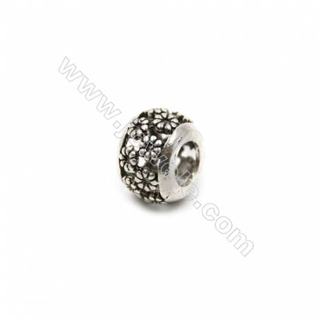 Thai Sterling Silver Flower Pattern Charms  Hollow Bead  Size 10x7mm  Hole 4.5mm  12pcs/pack