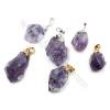 Irregular Natural Amethyst Pendants, Nuggets, with Brass Findings, (Golden, Platinum) Plated, Size 17~30x14~20mm, 14pcs/pack