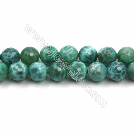 Natural Green Crackle Agate Bead Strands  Round(Faceted)  Diameter 14mm  Hole 1mm  15~16''/strand