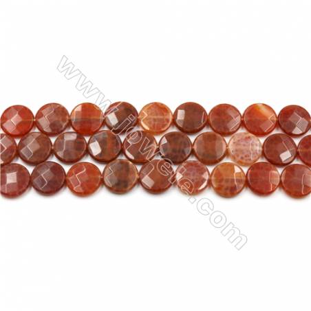 Natural Fire Agate Beads Strands, Flat Round, Faceted, Diameter 15mm, Hole 0.8mm, 15~16"/strand