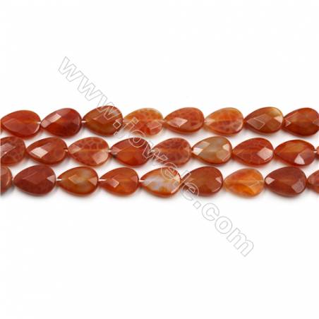 Natural Fire Agate Beads Strands, Flat Water Drop, Faceted, Size 10x14mm, Hole 0.8mm, 15~16"/strand