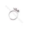 Sterling silver platinum plated adjustable finger ring setting for half drilled beads diameter 16.5mm  pin 0.7mm  tray 5mm