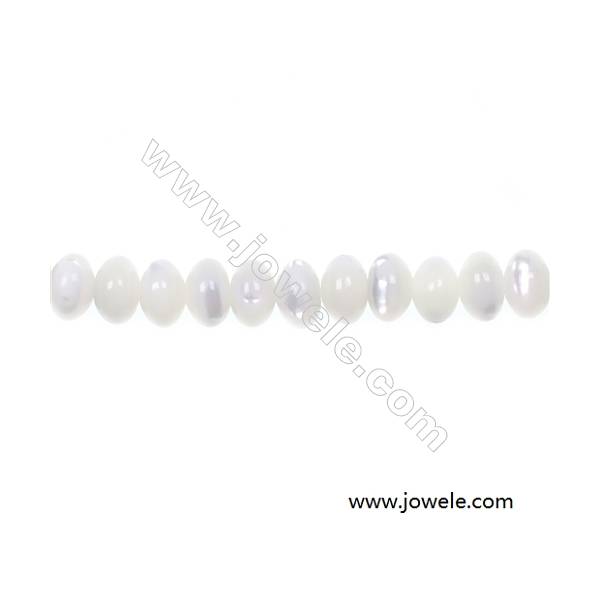 White mother-of-pearl abacus beaded strand in size 4x6 mm and hole  diameter 0.7 mm  about 124 beads / strand  15 ~ 16 ''