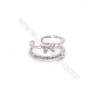 Platinum plated sterling silver adjustable finger ring findings  zircon micropave  diameter 16mm  tray 5mm  pin 0.7mm  X 1pc