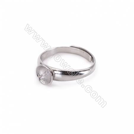 Sterling silver platinum plated adjustable rings  ring findings for half drilled beads  diameter 17mm  tray 7mm pin 1mm  X 1pc