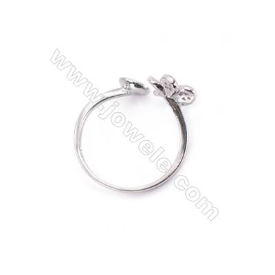 Platinum plated sterling silver adjustable finger ring zircon micropave findings  diameter 18mm  tray 6mm  pin 0.9mm X 1piec