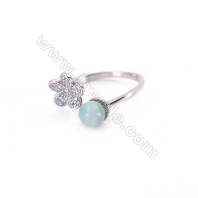Platinum plated sterling silver adjustable finger ring zircon micropave findings  diameter 18mm  tray 6mm  pin 0.9mm X 1piec