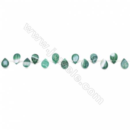 Striped Green Agate Beads Strands Teardrop  8x12mm  Hole: 0.7mm about 33 beads/strand  15~16‘’