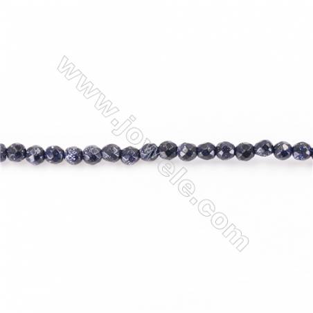 Faceted Blue Sand Stone Beads Strand  Round  Diameter 2mm   hole 0.4mm   about  200 beads/strand 15~16‘’