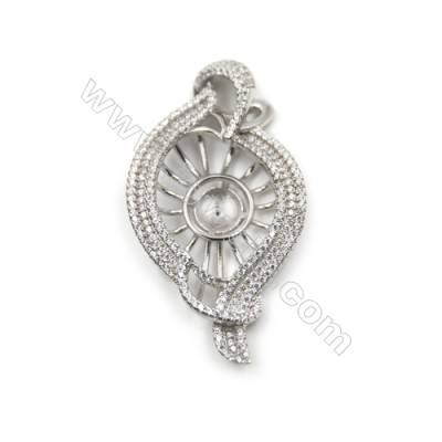 925 Sterling silver platinum plated zircon pendant, 27x50mm, Tray 12mm, x 5