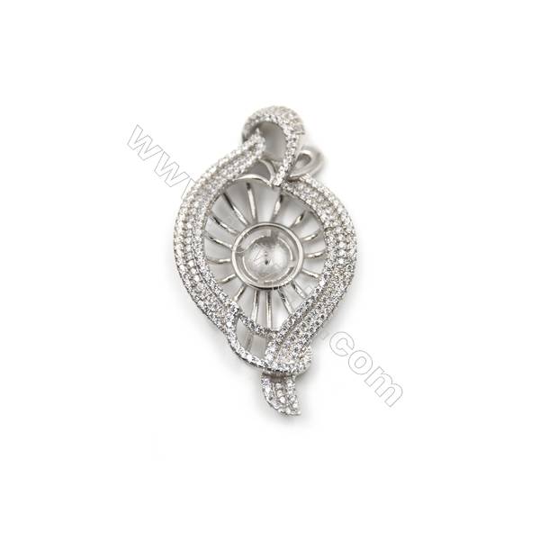 925 Sterling silver platinum plated zircon pendant, 27x50mm, Tray 12mm, x 5