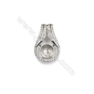 Pendentif pour perle semi-percée en Argent 925 rhodié avec Zirconium-D5553 14x23mm x 5pcs Plateau 9mm de diamètre   Broche 0.7mm