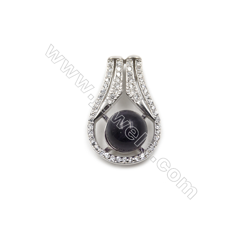 Pendentif pour perle semi-percée en Argent 925 rhodié avec Zirconium-D5553 14x23mm x 5pcs Plateau 9mm de diamètre   Broche 0.7mm