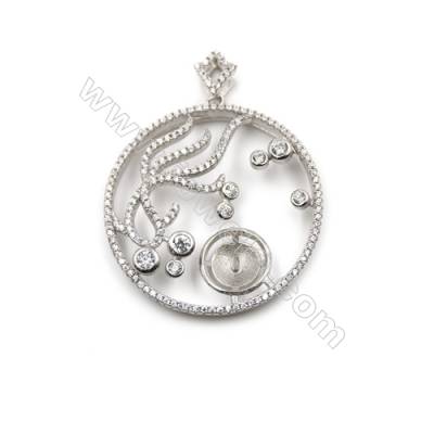 Sterling silver 925 platinum plated zircon pendant with pearl, 33mm, Tray 12mm, x2pcs
