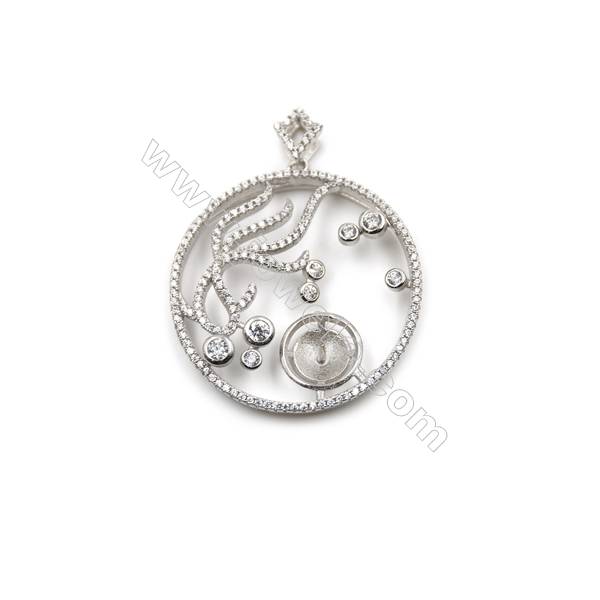 Sterling silver 925 platinum plated zircon pendant with pearl, 33mm, Tray 12mm, x2pcs