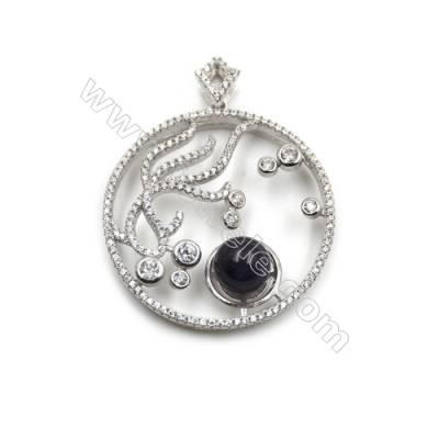 Sterling silver 925 platinum plated zircon pendant with pearl-D5618 33mm x2pcs  Disc Diameter 12mm