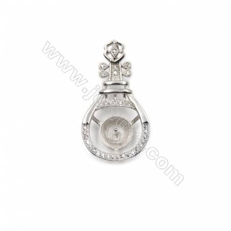 Pendentif pour perle semi-percée en Argent 925 rhodié avec Zirconium  15x28mm x 5pcs  Plateau 9mm de diamètre Broche 0.7mm