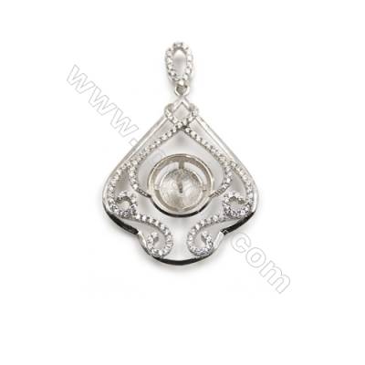 925 Sterling silver platinum plated zircon pendant, 27x33mm, x 2pcs, Tray 12mm