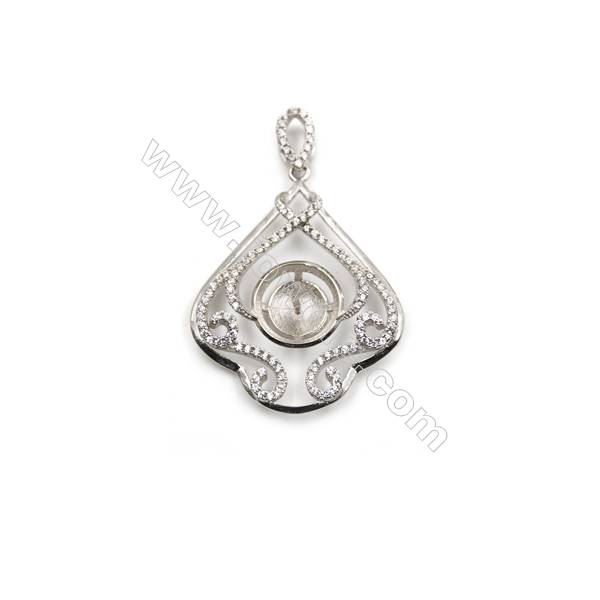 925 Sterling silver platinum plated zircon pendant, 27x33mm, x 2pcs, Tray 12mm