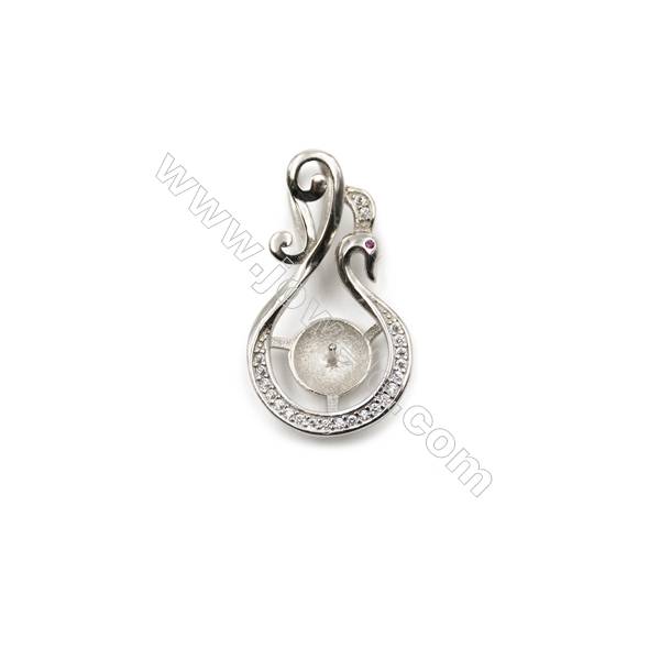 925 Sterling silver platinum plated CZ pendant, 15x26 mm, x 5pcs, Tray 8mm