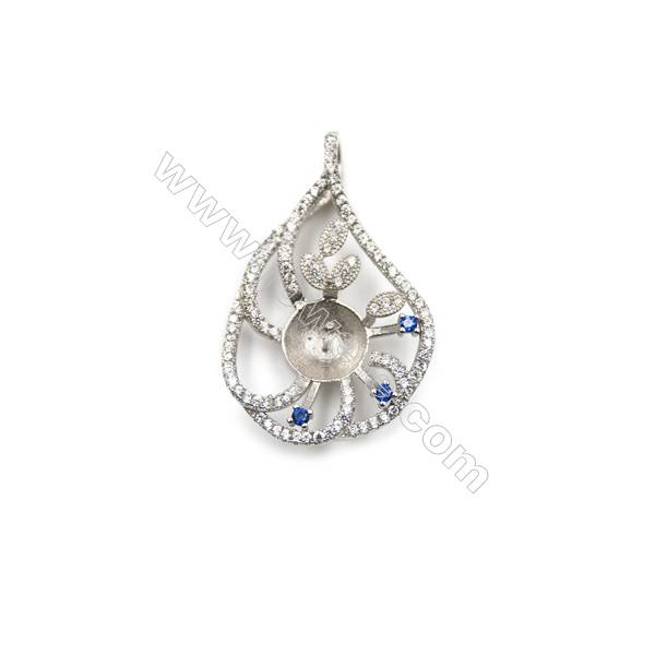 Platinum plated sterling silver 925 zircon jewelry pendants, 21x33mm, x 5pcs, Tray 9 mm