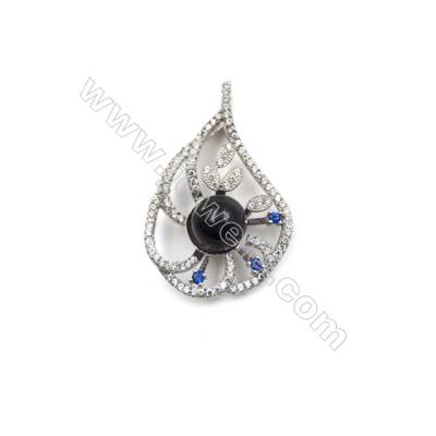 Platinum plated sterling silver 925 zircon jewelry pendants -D5721 21x33mm x 5 discs diameter 9 mm