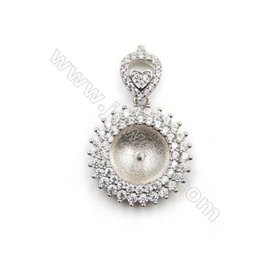Pendentif pour perle semi-percée en Argent 925 rhodié avec Zirconium-D5730 19mm x 5pcs Plateau 11mm de diamètre   Broche 0.7mm