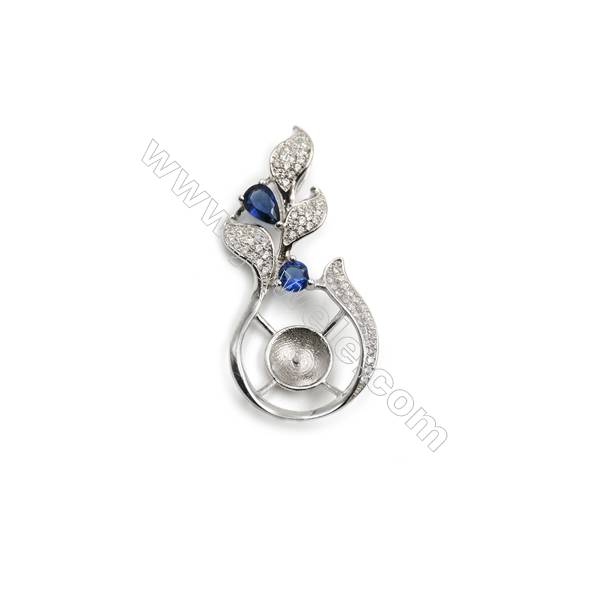 Sterling silver  platinum plated  zircon pendant, 19x38mm, x 5mm, Tray 9mm
