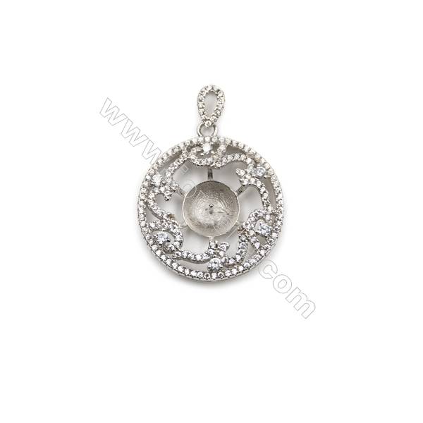 925 Sterling silver platinum plated zircon pendant, 24mm, x 5pcs, Tray 10mm