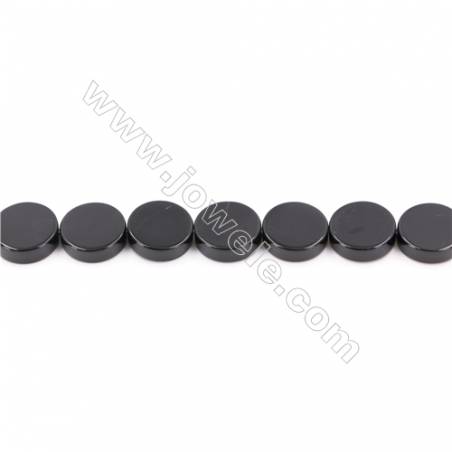 Natural Black Agate Beads Strand  Flat Round  Diameter 14mm  Hole: 1mm  about 28 beads/strand  15~16‘’