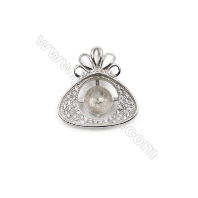 Wholesale sterling silver zircon pendant platinum plated, 20x20 mm, x 5pcs, Tray 8 mm, Pin 0.7 mm