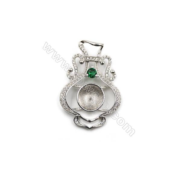 Sterling silver zircon pendant in platinum plated, 25x36mm, x 5pcs, Tray 11 mm
