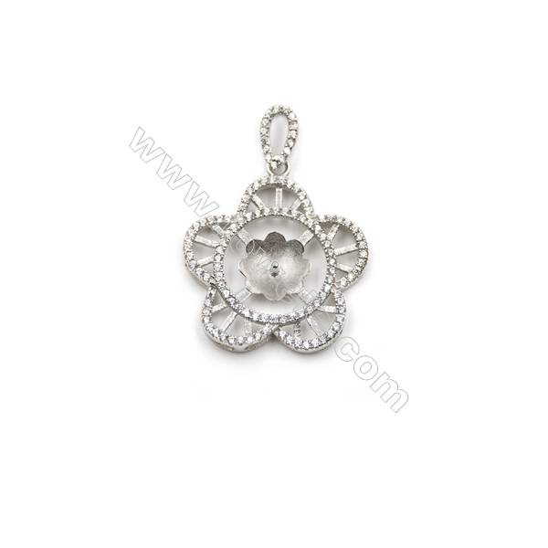 925 Sterling silver platinum plated zircon pendant, 23mm, x 5pcs, Tray 10mm