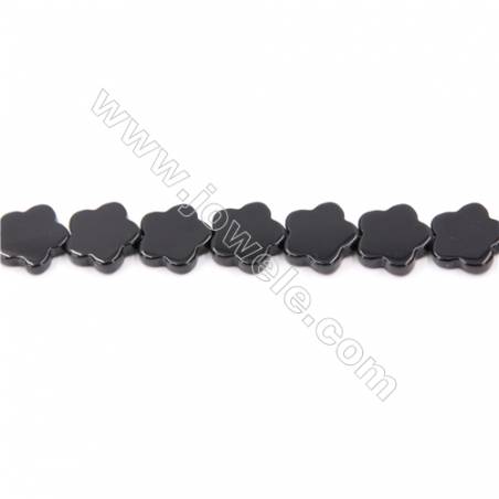 Natural Black Agate Beads Strand  Five-Leaf Flower  Size 14x14mm  Hole: 1mm  about 30 beads/strand  15~16"