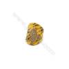 銅製品蛇皮戒指（可調節） 樹葉形 銅鍍金 鑲鋯石 寬度31毫米 尺寸20毫米 x1個