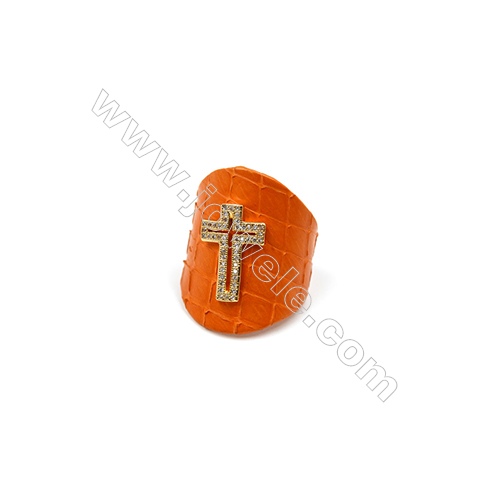 銅製品蛇皮戒指（可調節） 十字架 銅鍍金 鑲鋯石 寬度31毫米 尺寸20毫米 x1個