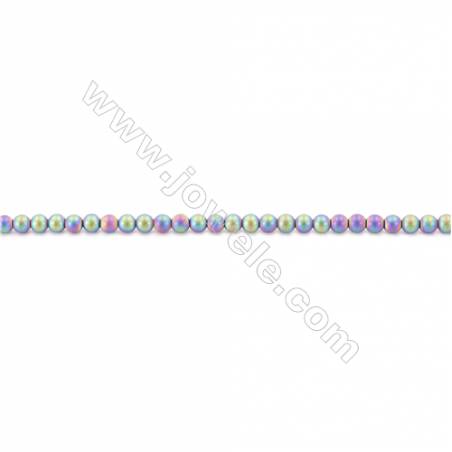 Frosted Rainbow Color Hematite Beads Strand, Round, Diameter 4mm, hole 1mm, about 100 beads/strand, 15~16"