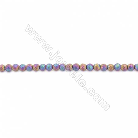 Frosted Rainbow Color Hematite Beads Strand, Faceted Round, Diameter 6mm, Hole 1mm, about 70 beads/strand 15~16"