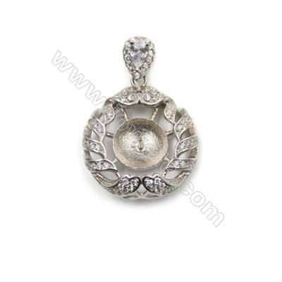 Women jewelry sterling silver platinum plated zircon pendant, 21mm, x 5 pcs, Tray 11mm