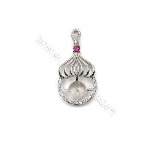 925 sterling silver platinum plated zircon pendant, 18x31mm, x 5mm, Tray 9mm