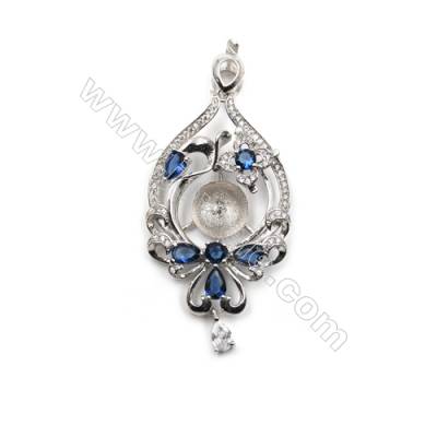 925 sterling silver platinum plated zircon pendant, 28x45 mm, x 5 pcs, Tray 12 mm