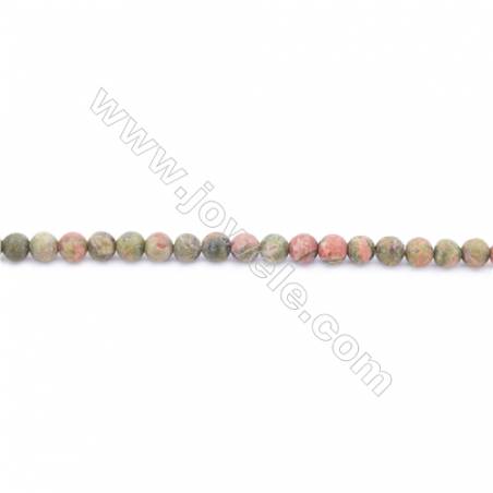 Perle Unakite ronde mate sur fil  Taille 4mm de diamètre trou0.8mm Environ 101perles/fil 15~16"