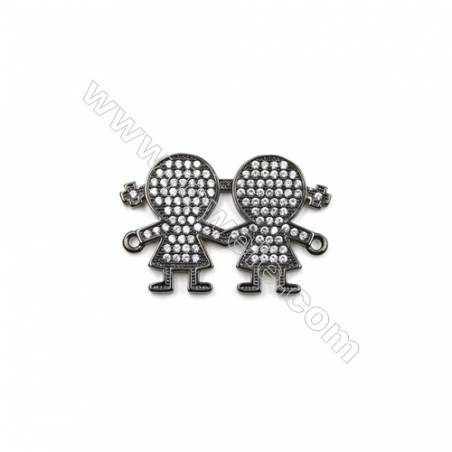 Brass Micro Pave Cubic Zirconia Girls Connectors Charms Size 19x27mm Hole 1mm 4pcs/Pack
