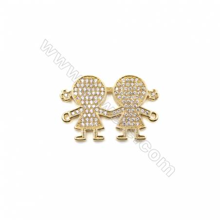 Brass Micro Pave Cubic Zirconia Girls Connectors Charms Size 19x27mm Hole 1mm 4pcs/Pack