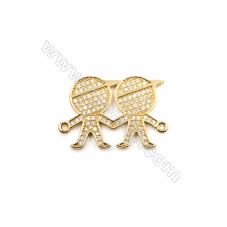 Brass Micro Pave Cubic Zirconia Boy Connectors Charms  Size 19x23mm Hole 1mm 5pcs/Pack